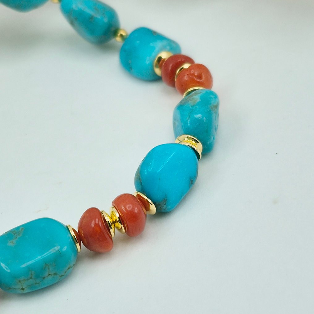 Turchese - Argento, Placcato oro - Bracciale - TURCHESE AMERICANO #2.1