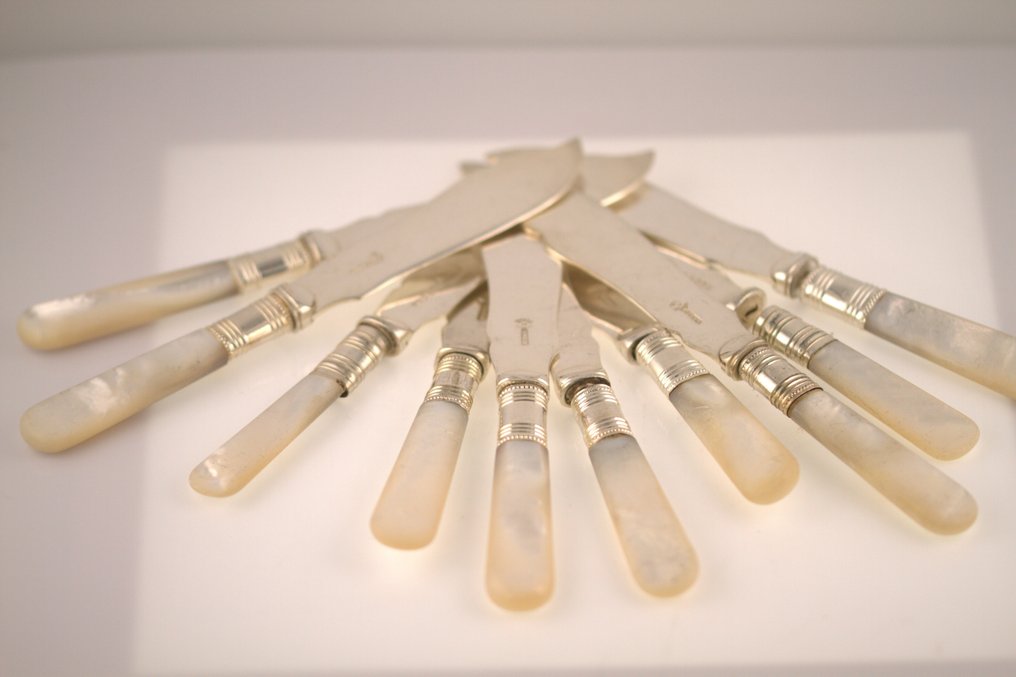 J.S * Sanderson  Shefield. - Cutlery set (9) - Mother of pearl, Silverplated #1.0