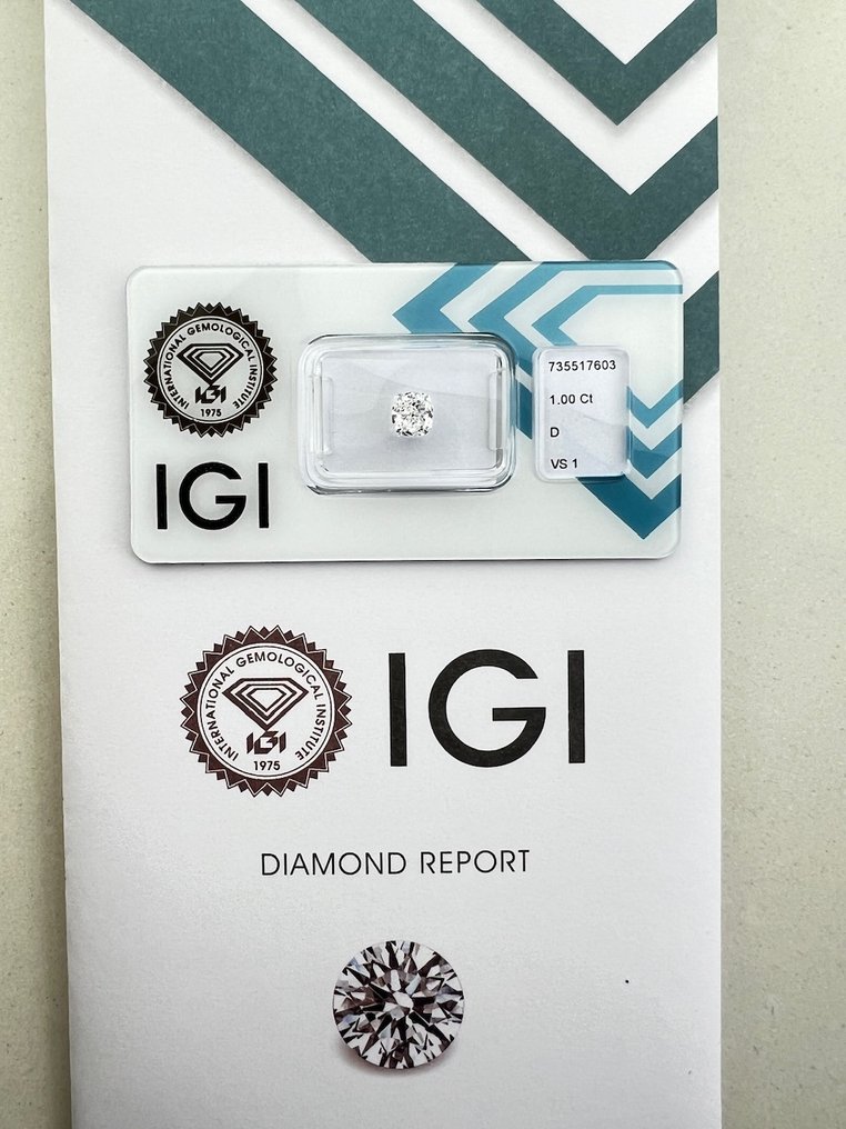 没有保留价 - 1 pcs 钻石  (天然)  - 1.00 ct - 枕形 - D (无色) - VS1 轻微内含一级 - 国际宝石研究院（IGI） #1.0