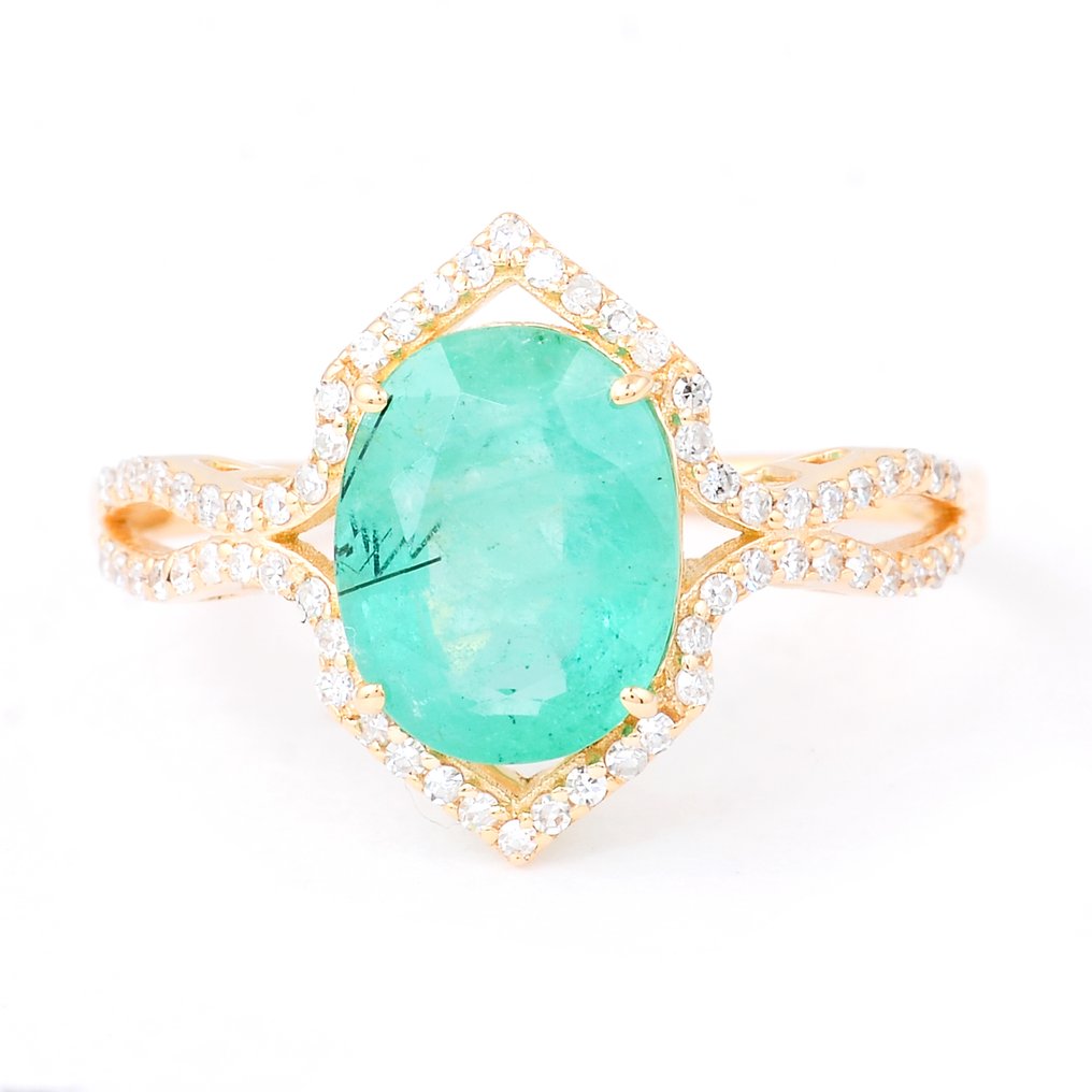 沒有保留價 - 戒指 - 14 克拉 黃金 -  2.26ct. tw. 祖母綠 - 鉆石 #1.0