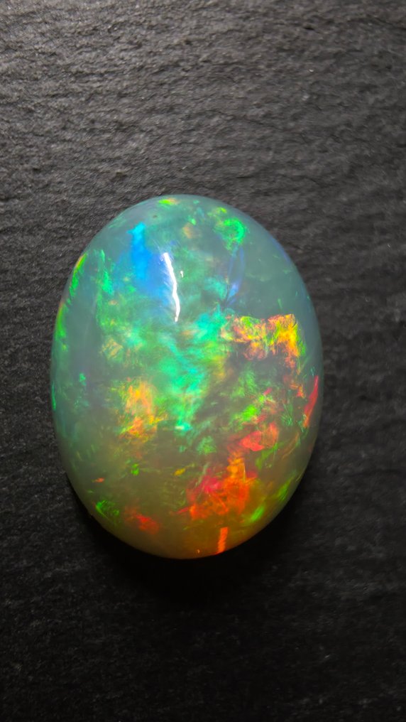 1 pcs  白色, 橙色, 多色 蛋白石  - 7.74 ct - Antwerp Laboratory for Gemstone Testing (ALGT) - 颜色质量 #4.3