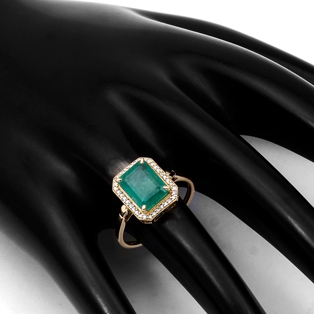 沒有保留價 - 戒指 - 14 克拉 黃金 -  2.72ct. tw. 祖母綠 - 鉆石 #1.0