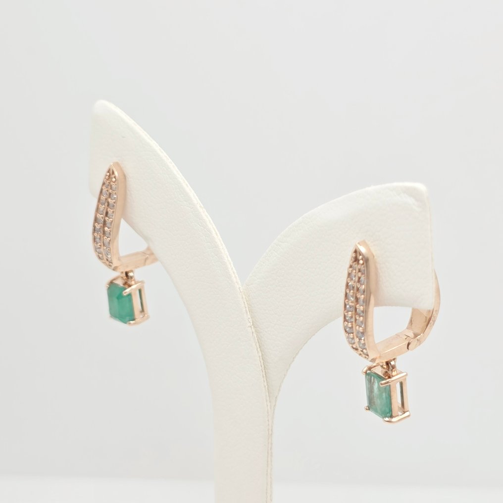 没有保留价 - 耳环 - 14K包金 玫瑰金 - 1.45ct. tw. 绿柱石 - 钻石 #1.0