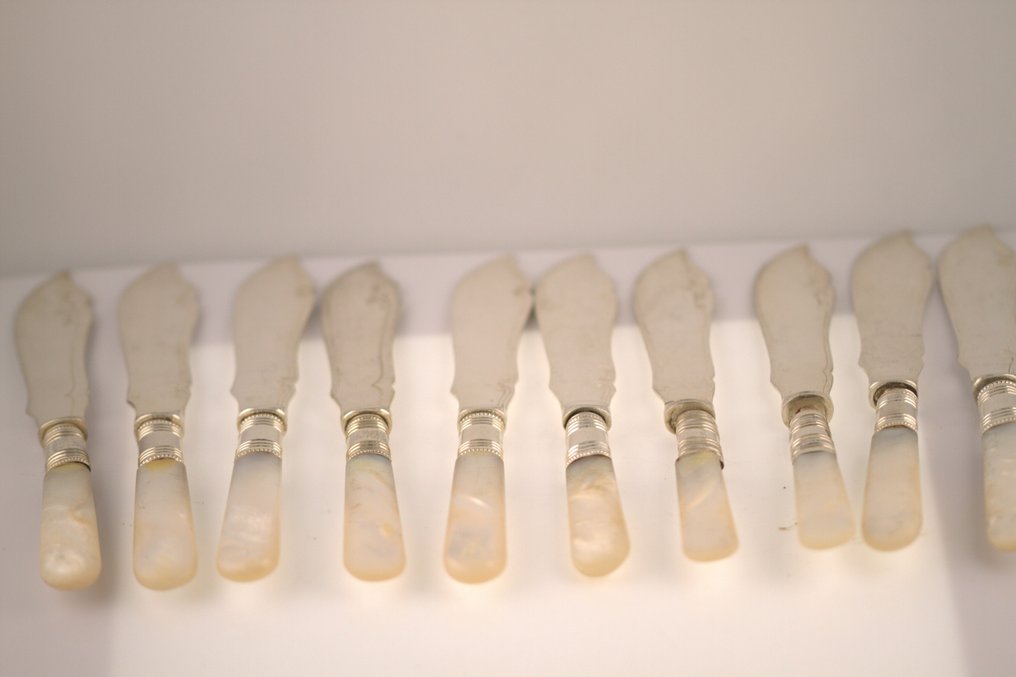 J.S * Sanderson  Shefield. - Cutlery set (9) - Mother of pearl, Silverplated #3.2