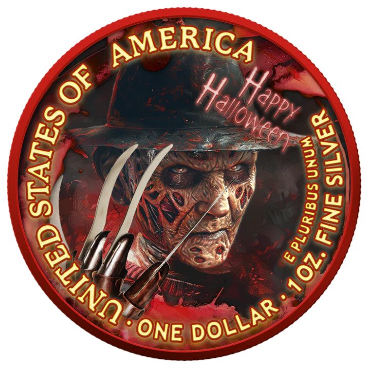 Förenta staterna. 1 Dollar 2025 American Silver Eagle – “Claws of Fear” 1 oz Silver .999 – Gold & Space Red Metallic Edition – #3.2