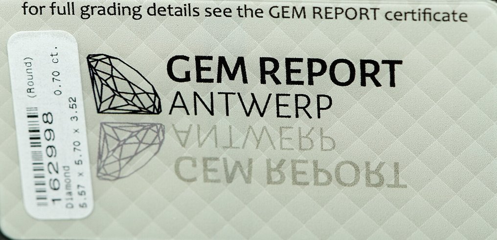 Zonder minimumprijs - 1 pcs Diamant (Natuurlijk) - 0.70 ct - Rond - F - I3 - Gem Report Antwerp (GRA) #4.3