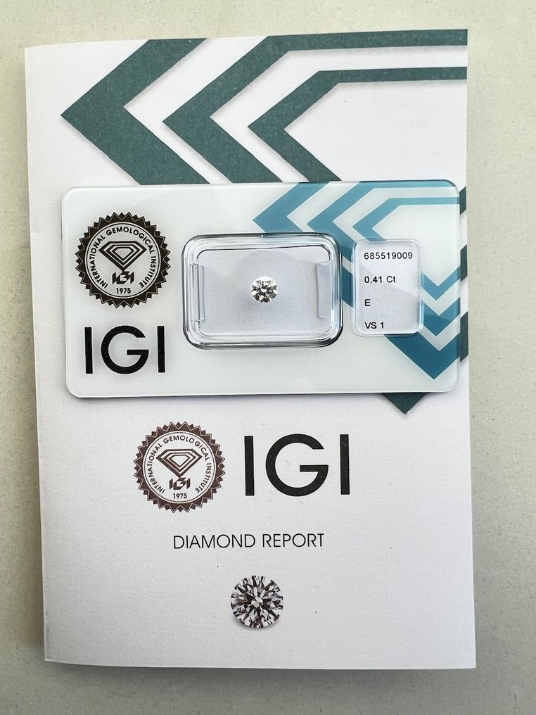 1 pcs 钻石 (天然) - 0.41 ct - 圆形 - E - VS1 轻微内含一级 - 国际宝石研究院(IGI) #1.0