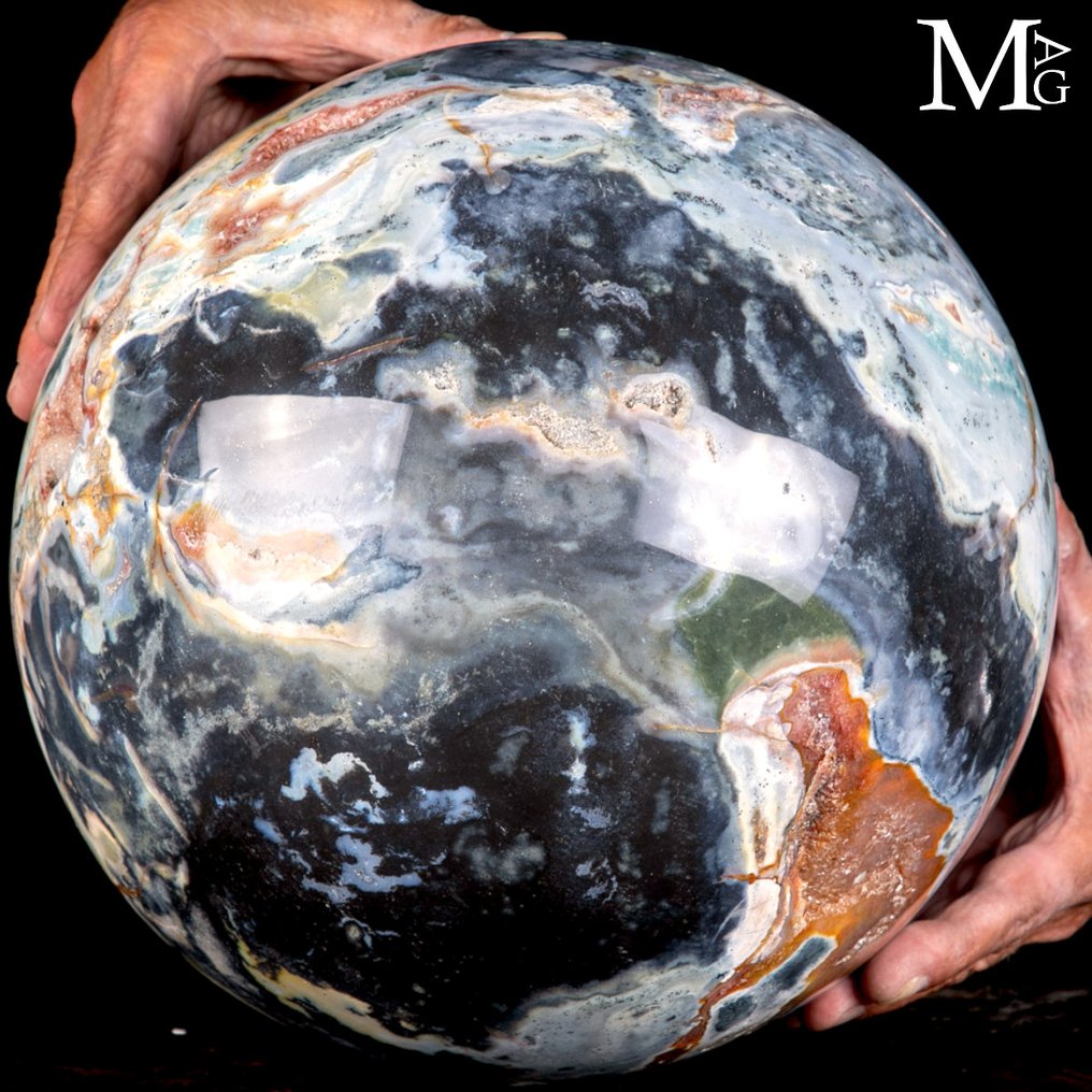 Sumptuous Ocean Jasper Sphere Large ornamental sphere in polychrome jasper from Madagascar - Height: 275 mm - Width: 275 mm- 27.5 kg #1.0