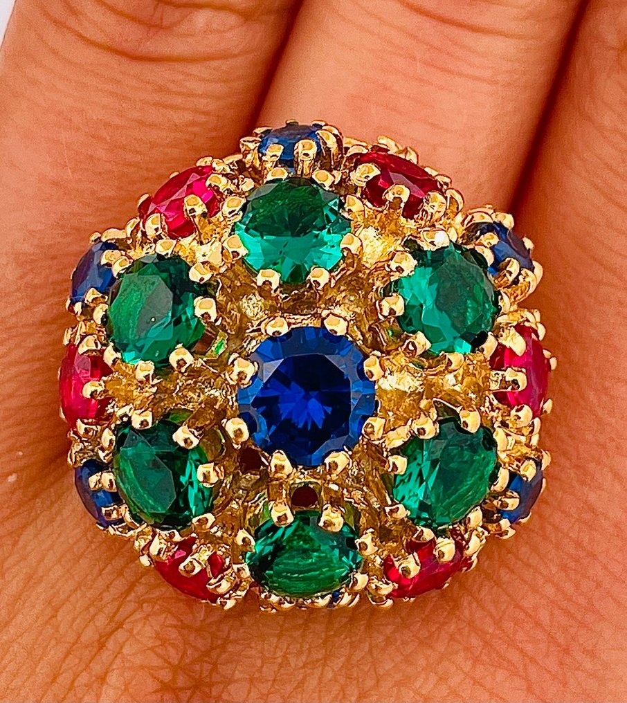 没有保留价 - 戒指 - 9 kt. 黄金, 银 蓝宝石 - 祖母绿 #4.3