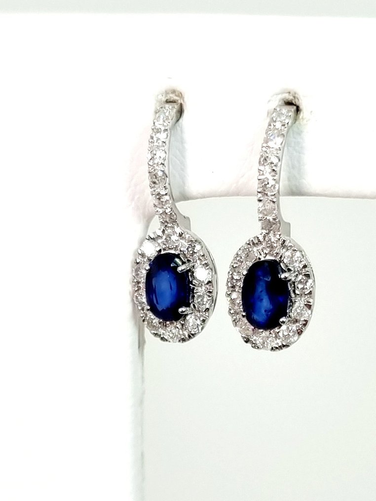 Örhängen - 18 kt Vittguld Safir - Diamant #1.0