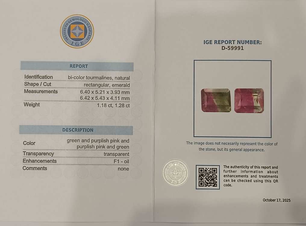 2 pcs  绿色, 粉色 电气石  - 2.46 ct - 西班牙宝石学院（IGE） #2.1
