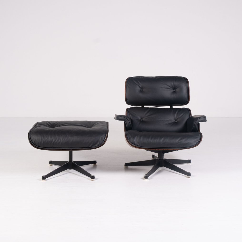 Herman Miller, ICF - Charles Eames - 帶腳凳扶手椅 (2) - 休闲椅 - 皮革, 鋁, 花梨木 - 1964版 #3.2