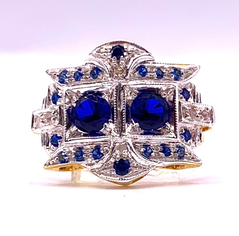 没有保留价 - 戒指 - 9 kt. 黄金, 银 蓝宝石 - 蓝宝石 - Diamanti #2.1