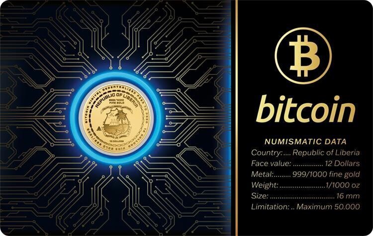 Tsjad. 3000 Francs 1/1000 oz 999 Fine Gold Bitcoin Coin (In Assay) (Ingen reservasjonspris) #1.0