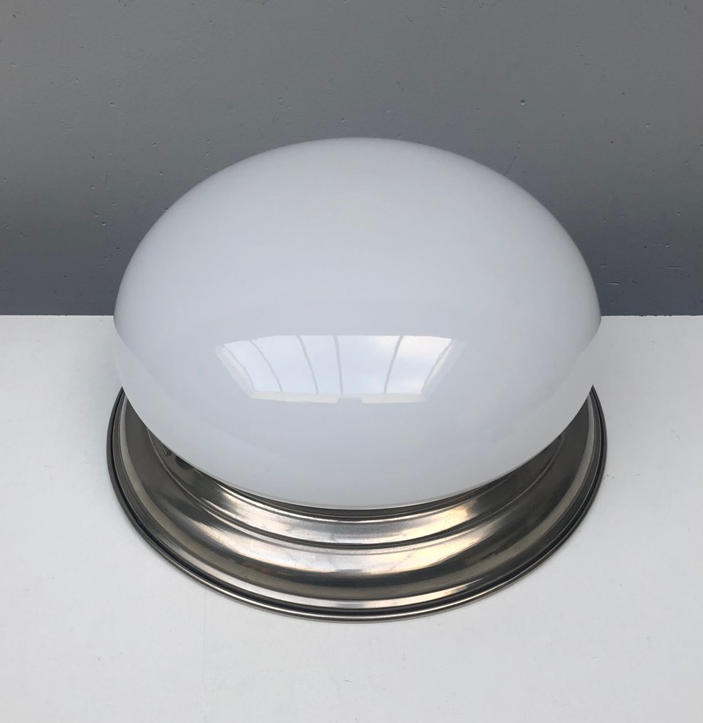 吸顶灯 - 镀镍黄铜, 乳白色玻璃 - 装饰艺术风格的天花板灯 #3.2