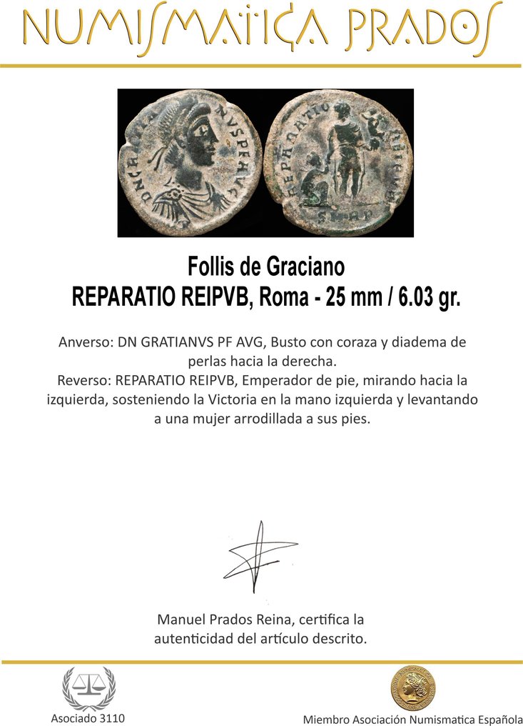 羅馬帝國. 格拉提安  (AD 367-383). Follis REPARATIO REIPVB, Roma  (沒有保留價) #1.0