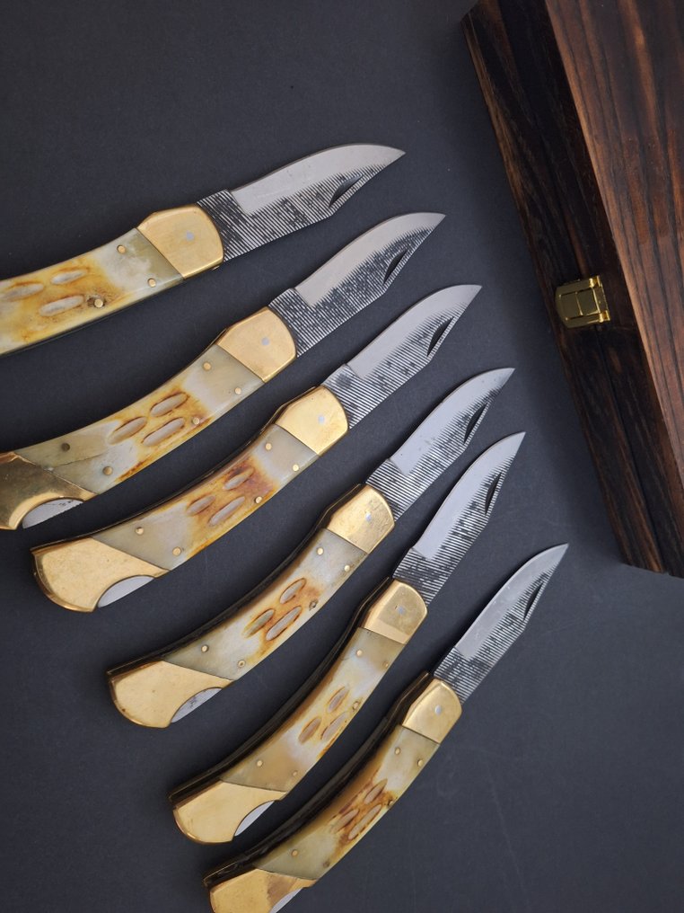 K.Roman K.Romain - Kitchen knife - Kitchen knife set -  La Coutellerie De Romain Laguiole Bougna Kitchen Knives Prestigious Presented in Box - Steel, Bone, Wood - France #1.0