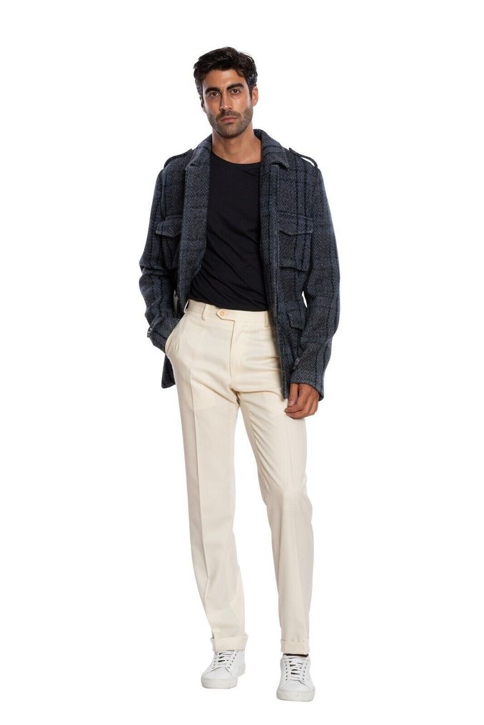 RRP 1900€ BOGLIOLI MILANO Blue Safari Coat Check Wool Silk Linen - 50 IT - Casaco - New with tags #1.0