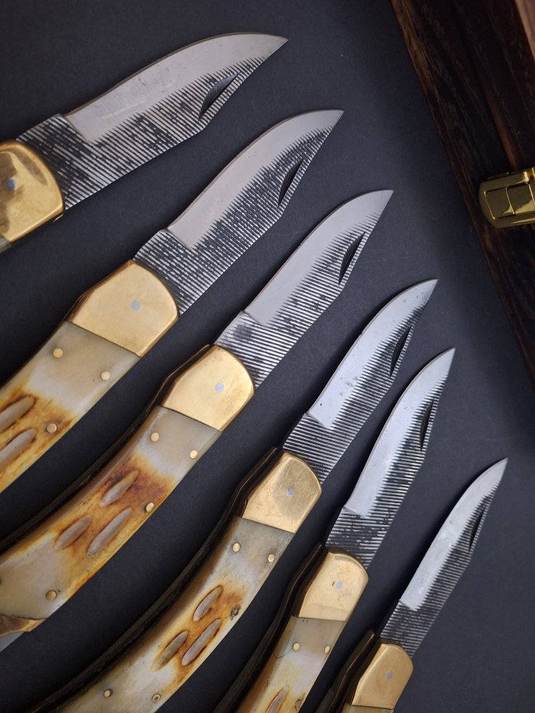 K.Roman K.Romain - Kitchen knife - Kitchen knife set -  La Coutellerie De Romain Laguiole Bougna Kitchen Knives Prestigious Presented in Box - Steel, Bone, Wood - France #1.0