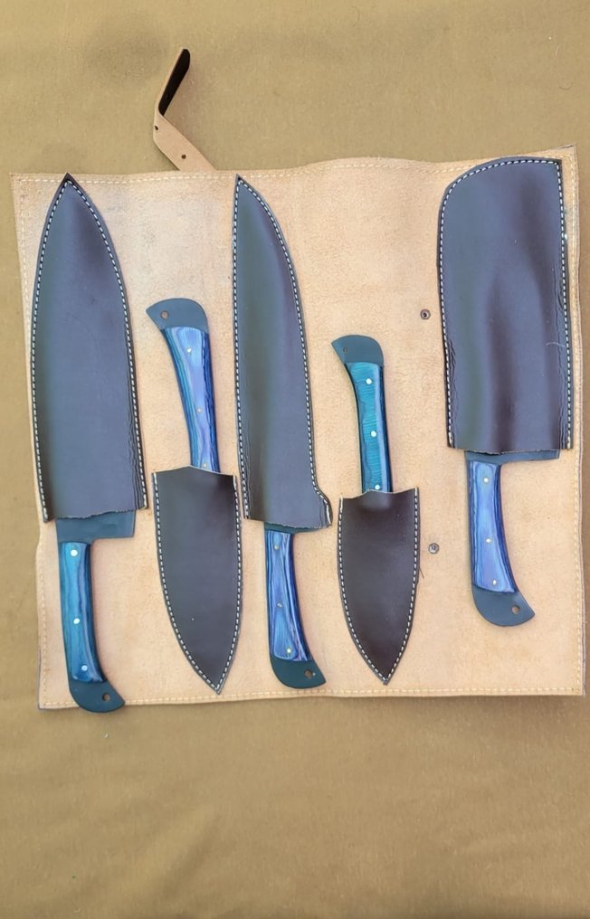 Unknown - Μαχαίρι κουζίνας - Chef's knife -  Αμερικανικά χειροποίητα μαχαίρια κουζίνας. - Ατσάλι & Κόκαλο - Βόρεια Αμερική - Με δερμάτινη θήκη. #1.0