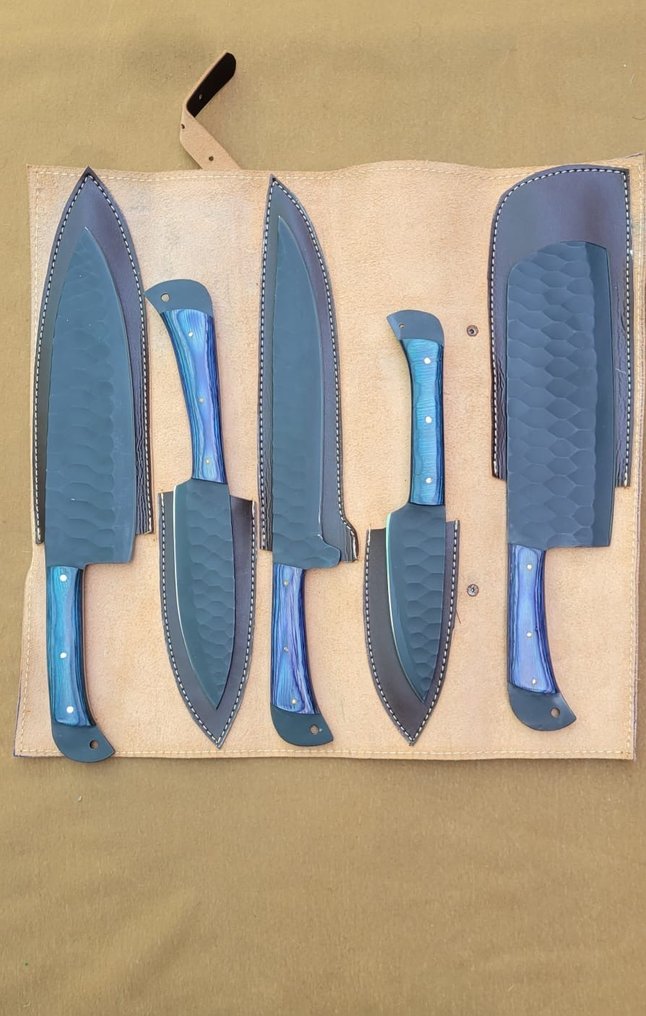 Unknown - Μαχαίρι κουζίνας - Chef's knife -  Αμερικανικά χειροποίητα μαχαίρια κουζίνας. - Ατσάλι & Κόκαλο - Βόρεια Αμερική - Με δερμάτινη θήκη. #4.3