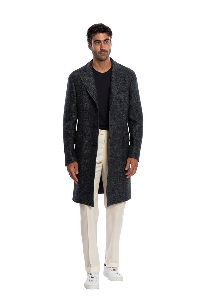 BOGLIOLI MILANO RRP 2150€ Single Braested Blue Coat K.Jacket TWEED Wool Herringbone - 52 IT - Coat - New with tags #1.0