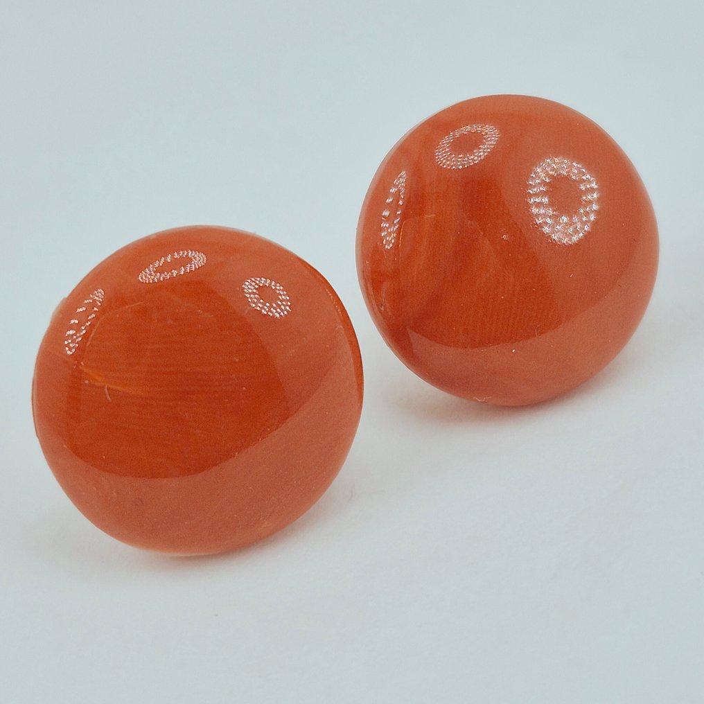 珊瑚 - 18K包金 - 黄金 - 耳环 - 日本珊瑚 #3.2