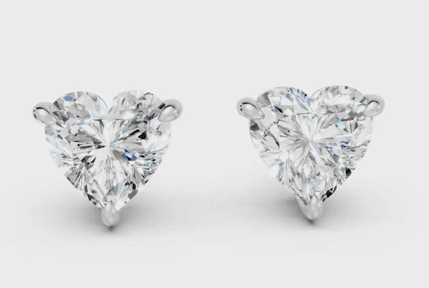 Ørestikkere - 18 kraat Hvidguld - 1.00ct. tw. Diamant (Natur) - Hjerteformede diamanter i studs #1.0