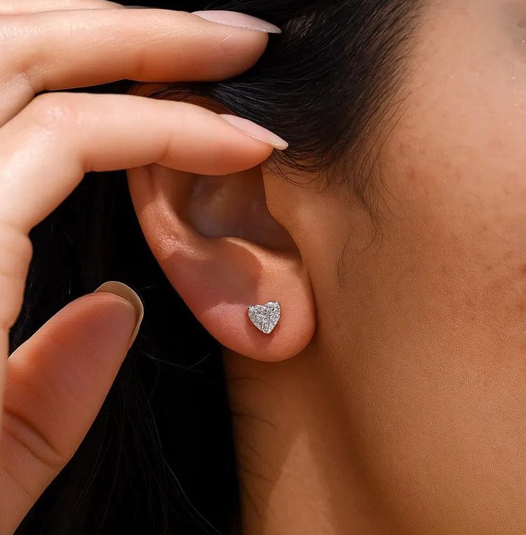 Ørestikkere - 18 kraat Hvidguld - 1.00ct. tw. Diamant (Natur) - Hjerteformede diamanter i studs #2.1