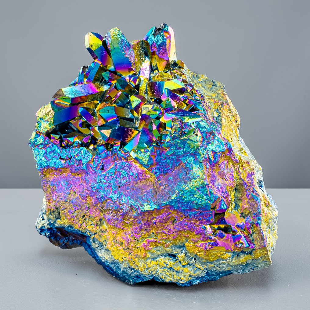 Spectacle of Light – Magical Aura Quartz Cluster in shimmering rainbow colors in rainbow colors- 3752.81 g #1.0