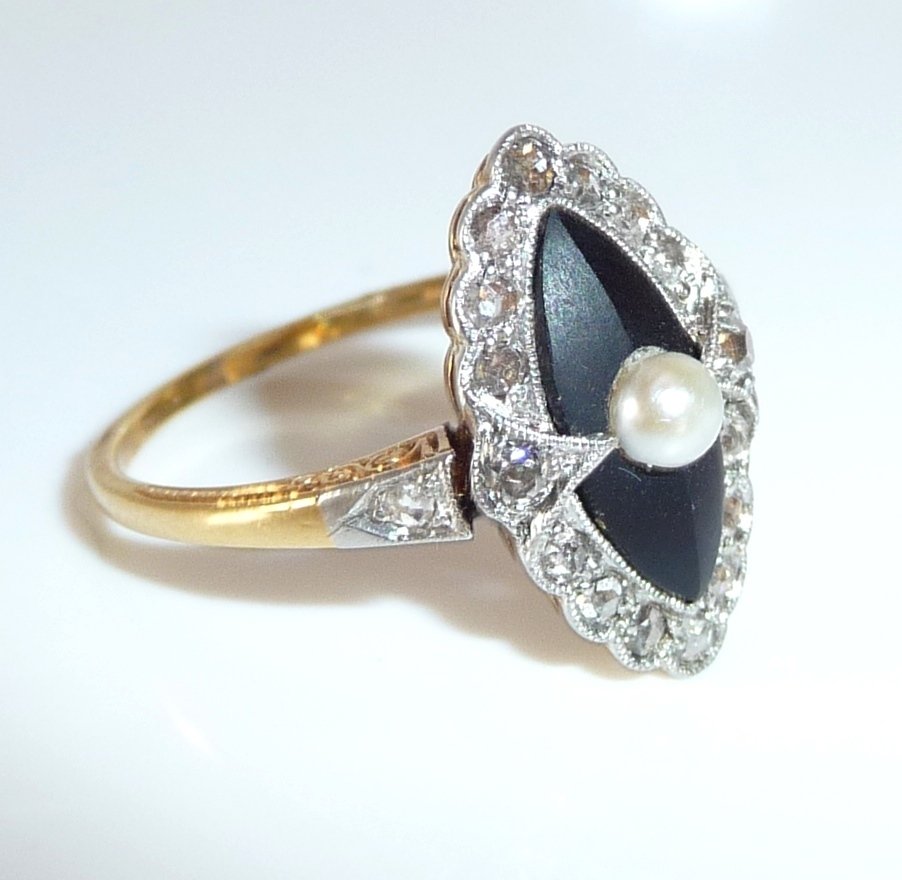 Gyűrű - 18 kt. Sárga arany - 0.40ct. tw. Gyémánt (Természetes) - Ónix - A méret 54,5 módosítható. #2.1