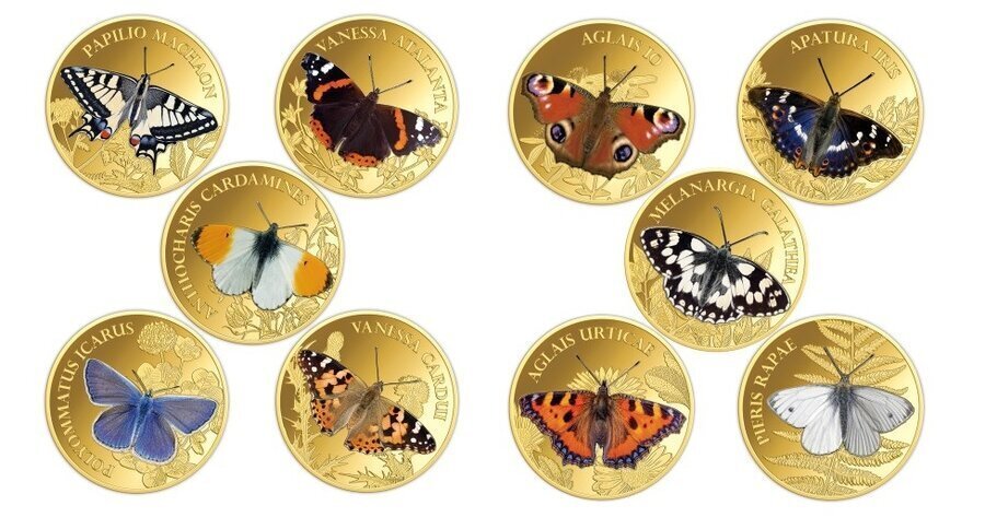 10 x 1/1000 troy oz - Gold .999 - Wonder World of Butterflies Coin Set (w/ Display Case & Coa) #1.0