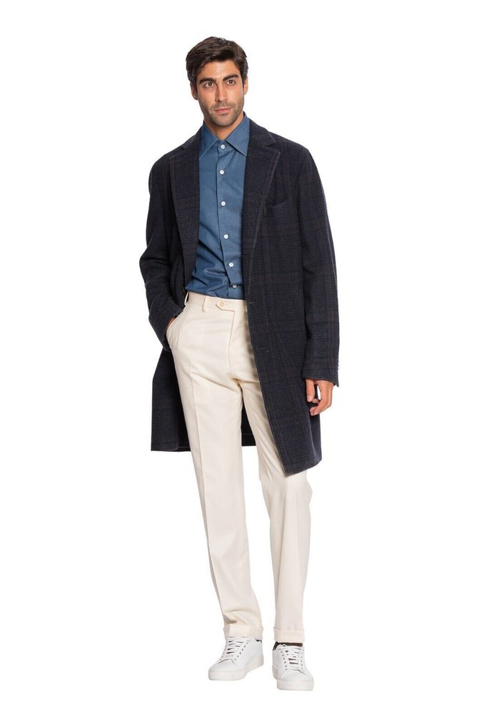 RRP 1850€ BOGLIOLI Dark Blue Long Coat Martingale Checks Flannel Wool - 50 IT - 外套 - New with tags #1.0