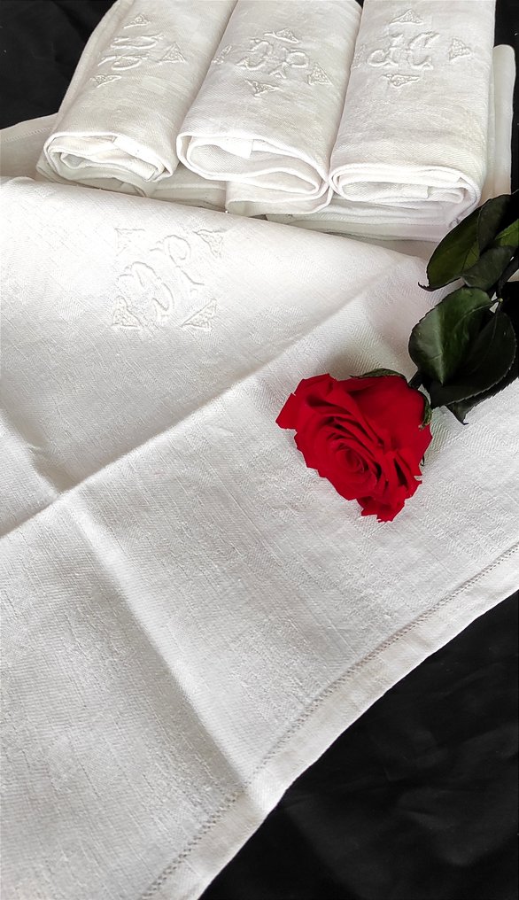 8 tovaglioli ricamo a mano cifre - Tovagliolo (8)  - 45 cm - 40 cm - Biancheria corredo antico #3.2