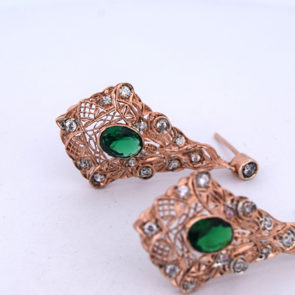 没有保留价 - 耳环 - 9 kt. 玫瑰金 - 3.12ct. tw. 祖母绿 - 钻石 #3.2