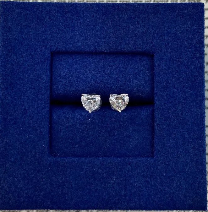 Ørestikkere - 18 kraat Hvidguld - 1.00ct. tw. Diamant (Natur) - Hjerteformede diamanter i studs #1.0