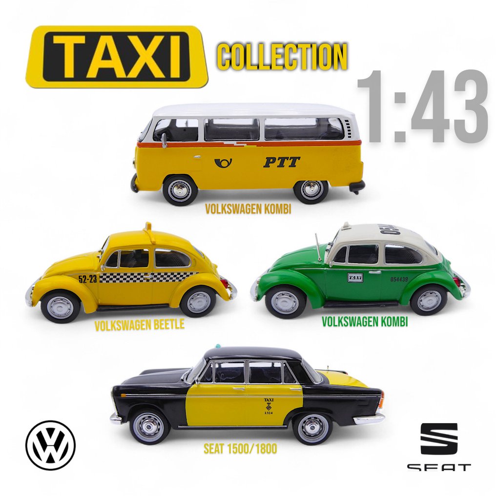 1:43 - Modellino di auto  (4) - Collezione di 4x Taxi d'Epoca di Tutto il Mondo: Svizzera, Lima, Messico & Barcellona - Scale 1:43 #1.0