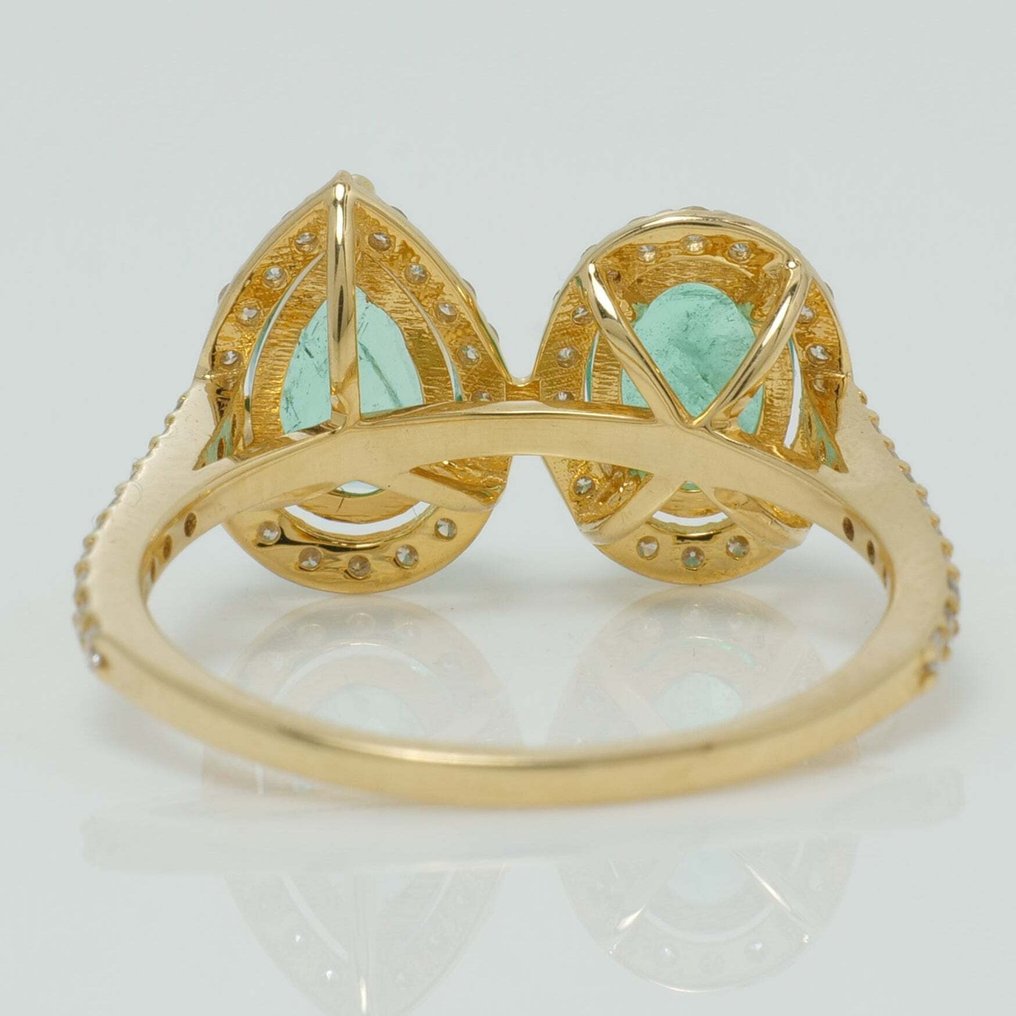 大戒指 - 14K包金 黄金 -  1.74ct. tw. 祖母绿 - 钻石 - 新娘的光环戒指 #3.2