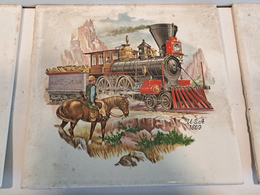 Azulejo (6) - 1970-1980 - 6 azulejos con locomotoras de vapor #2.1