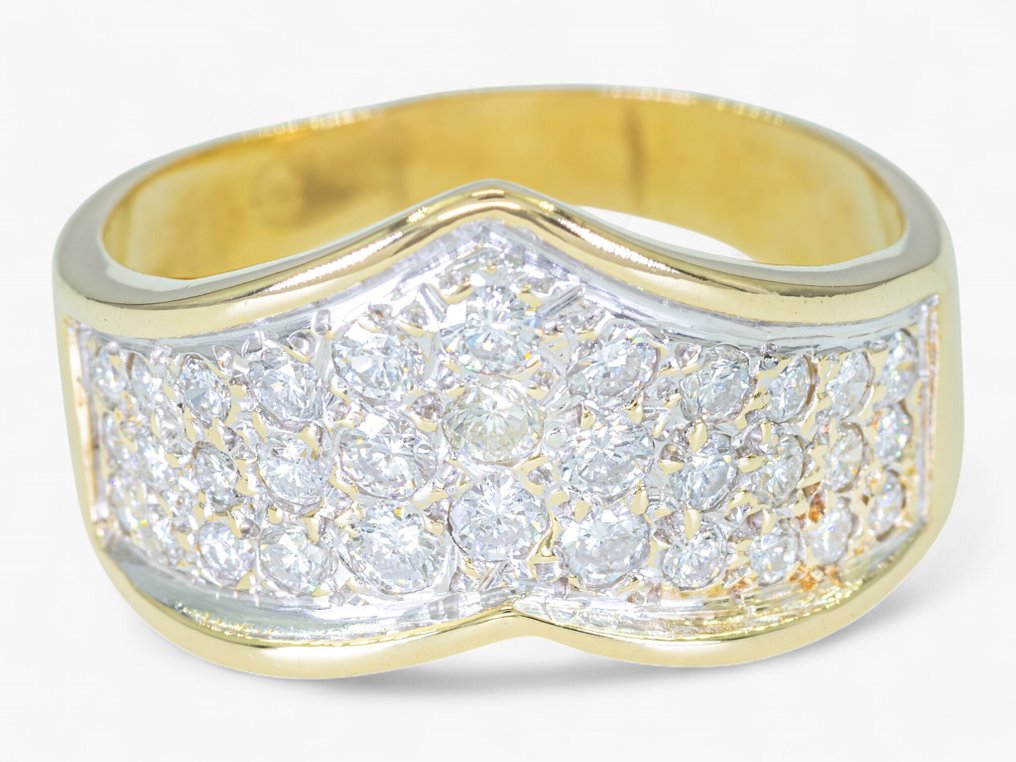 Zonder minimumprijs - Ring - 14 karaat Geel goud, IGI Antwerp, Witgoud - 1.15ct. tw. Diamant (Natuurlijk) #3.2