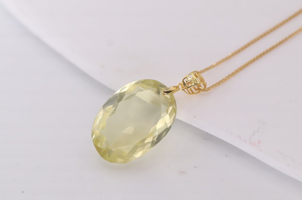 没有保留价 - 吊坠 - 18K包金 黄金, Lemon Quartz -  9.00ct. tw. - Natural Lemon Quartz #4.3