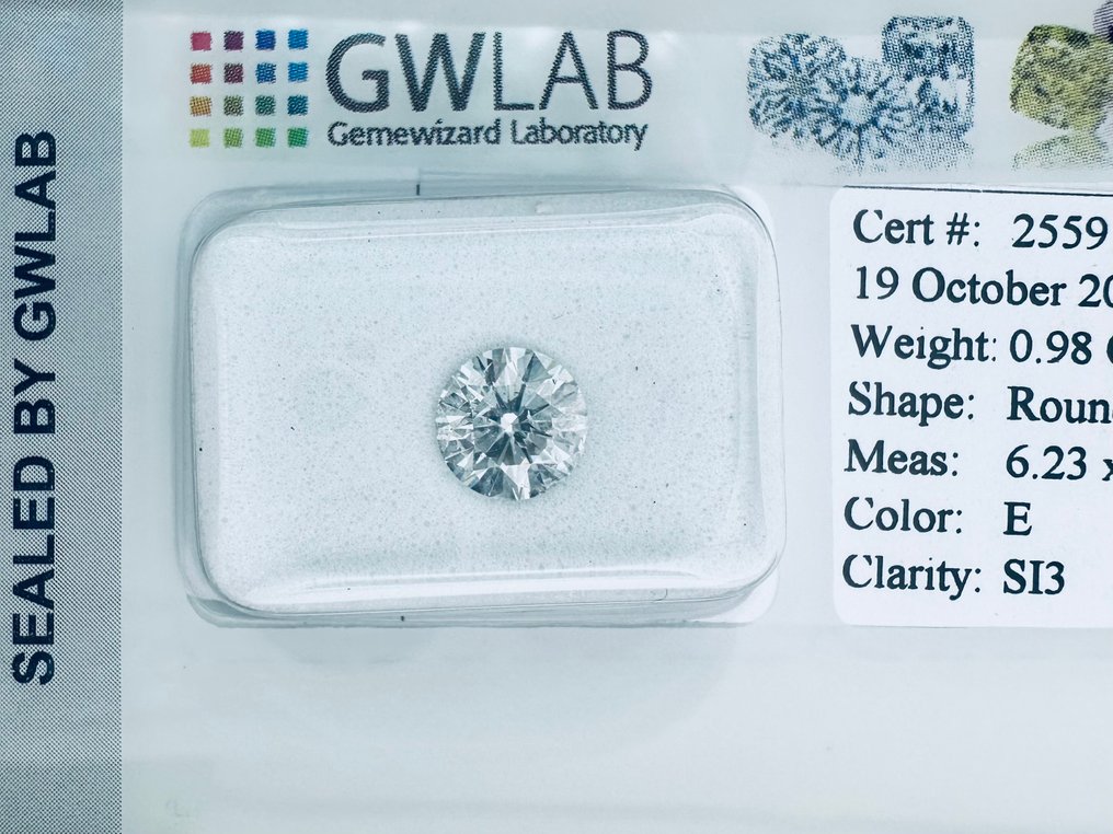 1 pcs 鑽石  (天然)  - 0.98 ct - 圓形 - E(近乎完全無色) - SI3 - Gemewizard Gemological Laboratory (GWLab) - ( NATURAL - VG/VG/VG ) #1.0