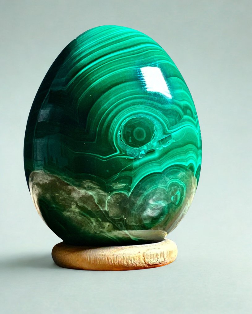 Oeuf en Malachite naturelle du Congo de la plus haute qualité Egg - Height: 70 mm - Width: 50 mm- 300 g - (1) #1.0