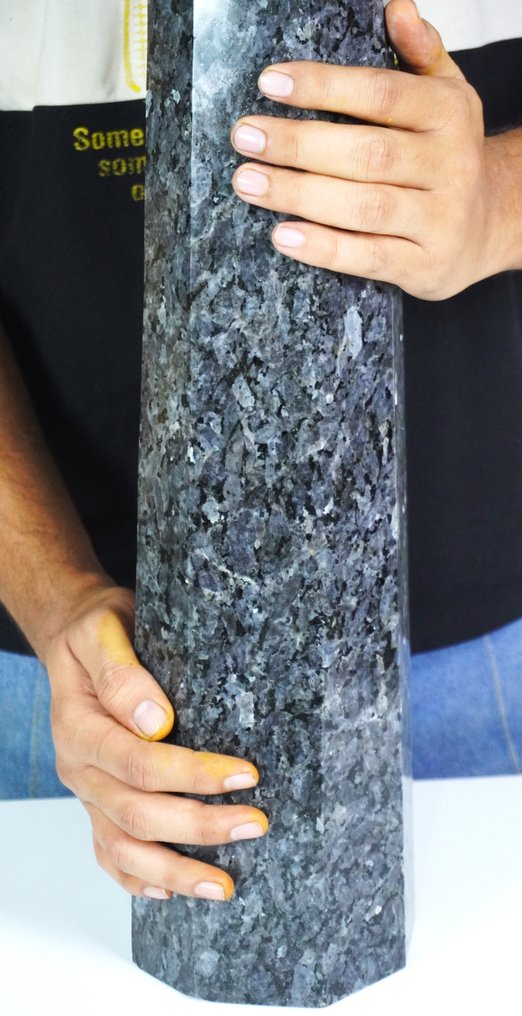 Massive Larvikite Stone – Shimmering Silver-Blue Reflections – Centerpiece Decor Tall Tower - Obelisk - Height: 61 cm - Width: 12.7 cm- 14000 g - (1) #3.2