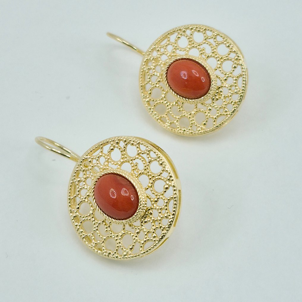 血珊瑚 - 银, Gold-plated - 耳环 - CORALLO MEDITERRANEO #4.3