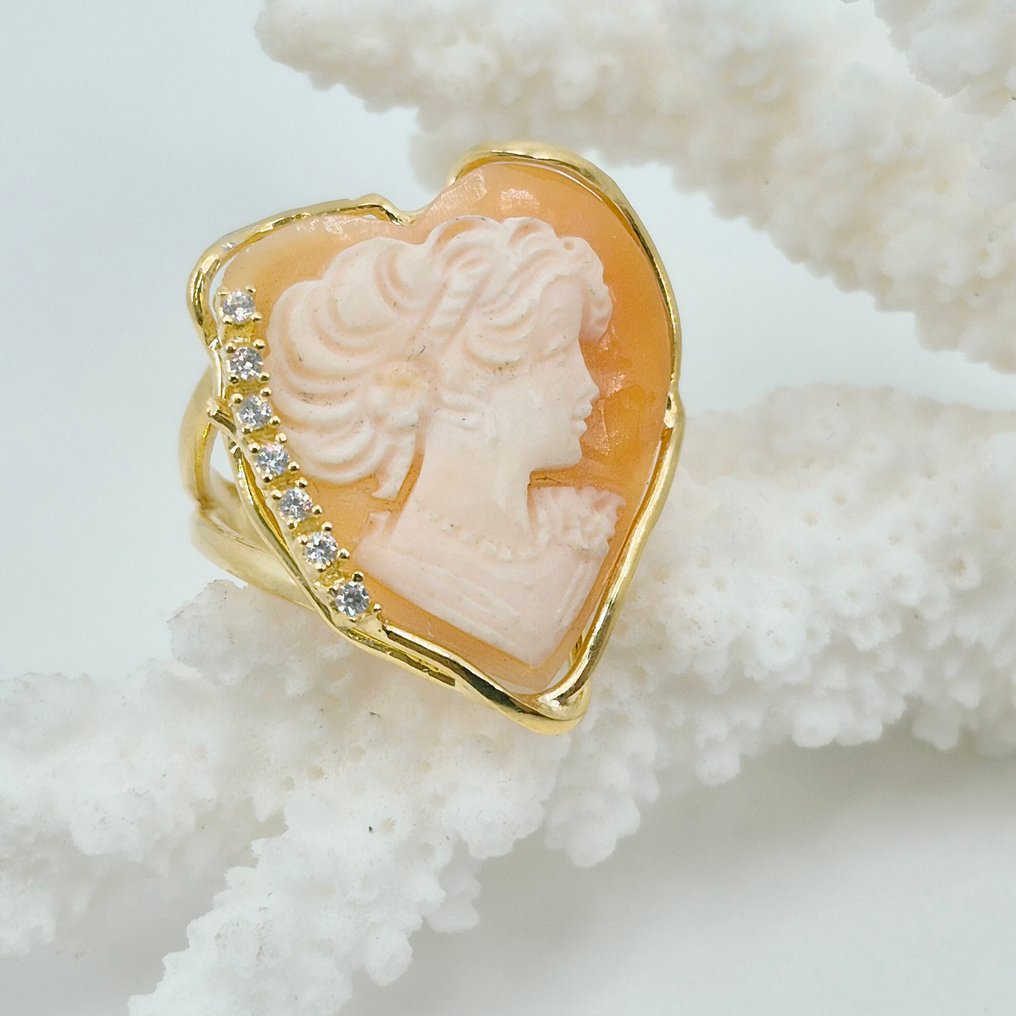 Srebro, Gold-plated - Pierścionek - CAMMEO INCISO A MANO #1.0