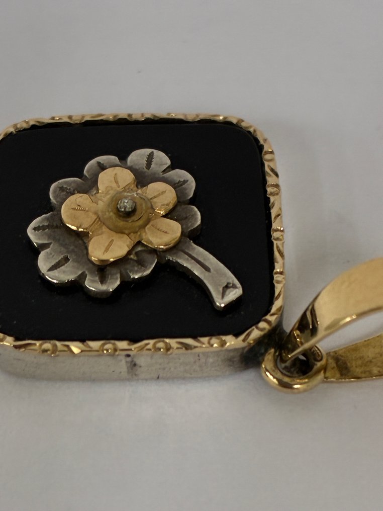 Sem preço de reserva - Pingente - 14 K Prata, Ouro amarelo Ónix. #3.2