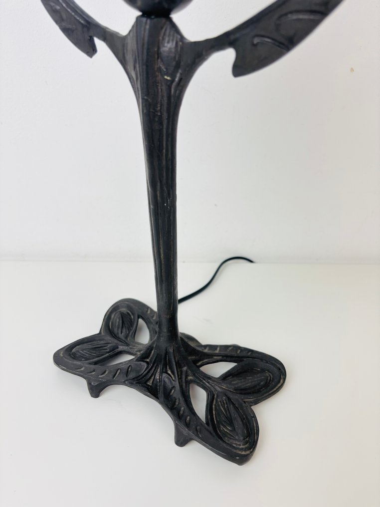 Lamp - Art Nouveau/Jugendstil style table lamp with blue shade. - Glass, Iron #4.3