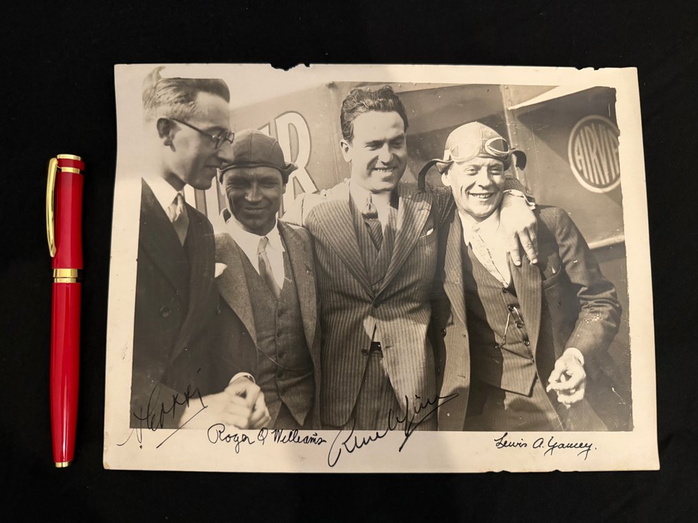 轻型航空 - 军事照片 - 美国至罗马的首班直飞——当时的印刷品,尺寸为18 × 24厘米,含4个签名。 - 1929 #1.0