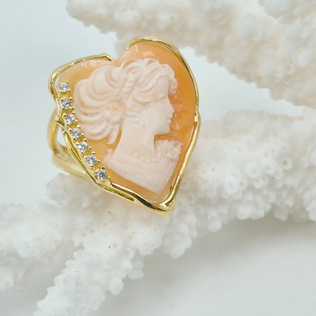 Srebro, Gold-plated - Pierścionek - CAMMEO INCISO A MANO #1.0